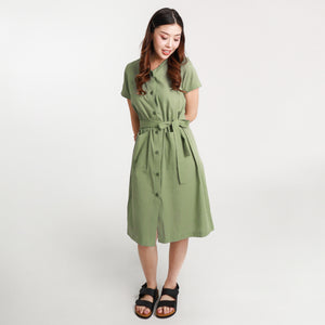 Ava Button Down String Dress - Green