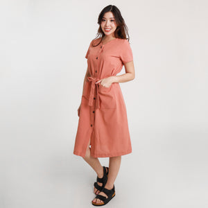 Ava Button Down String Dress - Peach