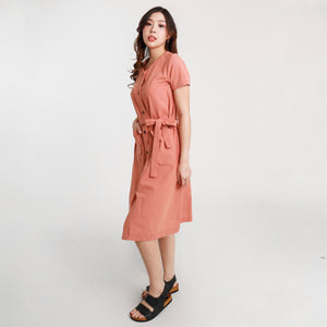 Ava Button Down String Dress - Peach