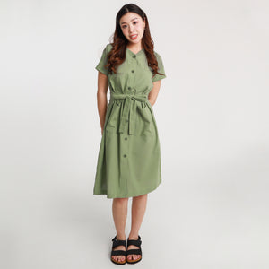 Ava Button Down String Dress - Green