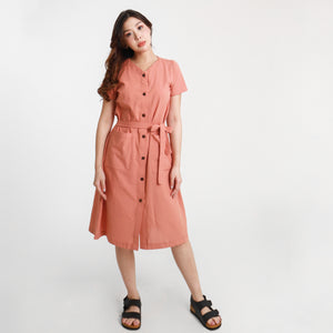 Ava Button Down String Dress - Peach