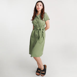 Ava Button Down String Dress - Green