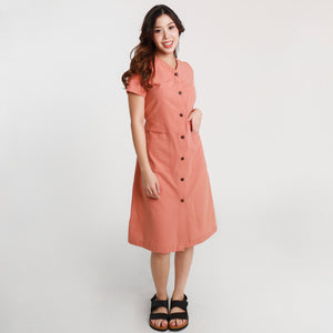 Ava Button Down String Dress - Peach