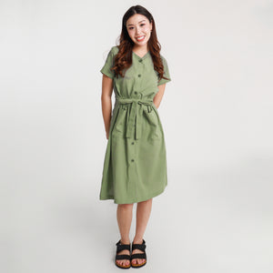 Ava Button Down String Dress - Green