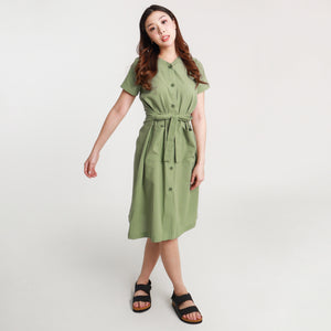 Ava Button Down String Dress - Green