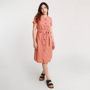 Ava Button Down String Dress - Peach