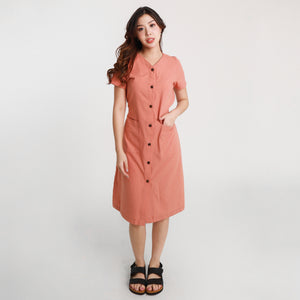 Ava Button Down String Dress - Peach