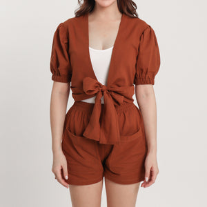 Linen Puff-Sleeve - Esmeralda (Rust)