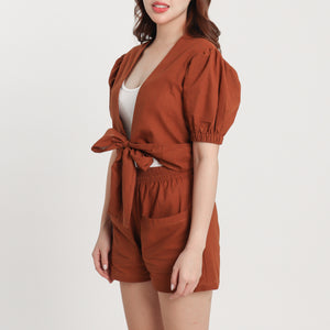 Linen Square Shorts - Viviana (Rust)