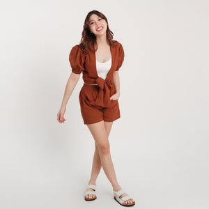Linen Puff-Sleeve - Esmeralda (Rust)