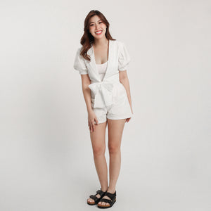 Linen Puff-Sleeve - Esmeralda (White)