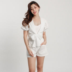 Linen Puff-Sleeve - Esmeralda (White)