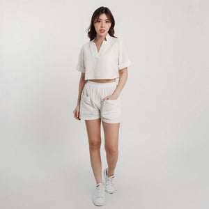 Linen Square Shorts - Viviana (White)