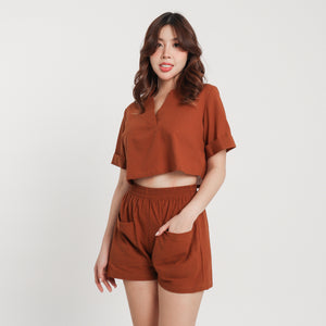 Linen Square Shorts - Viviana (Rust)