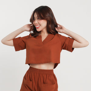 Linen V-neck - Aurora (Rust)