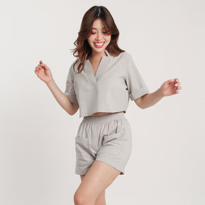 Linen Square Shorts - Viviana (Gray)