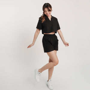 Linen Square Shorts - Viviana (Black)