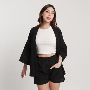 Linen Kimono - Blanca (Black)
