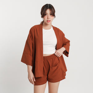 Linen Kimono - Blanca (Rust)